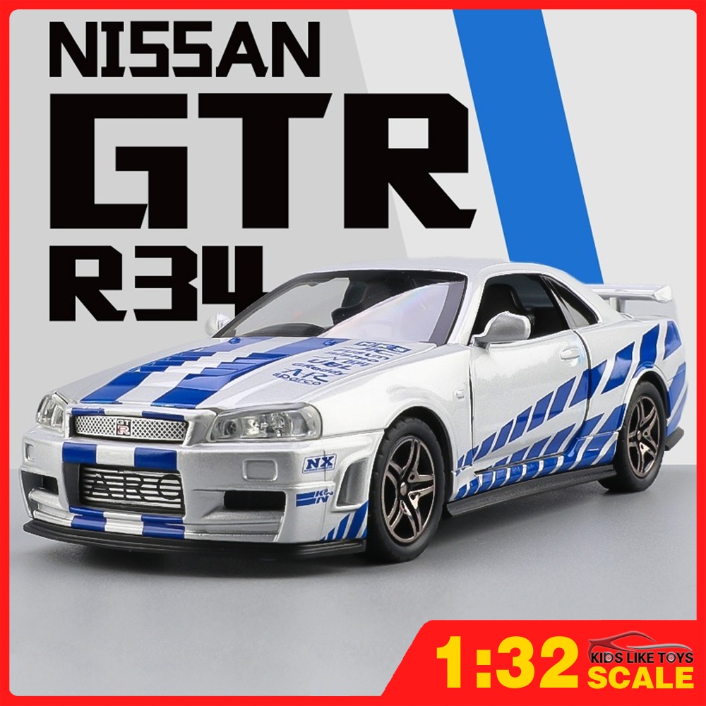 Klt 1 Tomato32 Nissan GTR R34 โลหะของเล ่ นรถDiecastสําหรับชายเด ็ กจําลองเสียงแสงของขวัญงานอดิเรกคอลเลกชัน