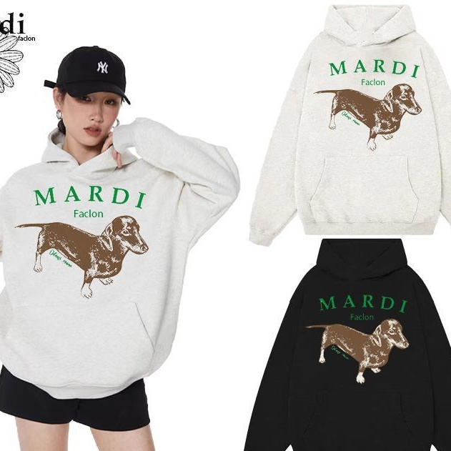 ชายและหญิงในสต็อก MARD ฤดูใบไม้ร่วงและฤดูหนาวใหม่แฟชั่นสบายๆอินเทรนด์แบรนด์ไส้กรอกสุนัขโลโก้พิมพ์ขนาดใหญ่แขนยาวเสื้อมีฮู้ด