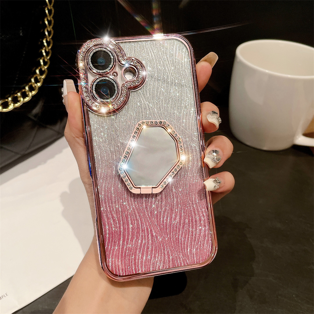 Alien mirror Holderเคสโทรศัพท์สําหรับiPhone 16 11 12 13 14 15 pro max 15 16 plus Anti Dropเลนส์ป้องกันTPU soft Shellเคสโทรศัพท์