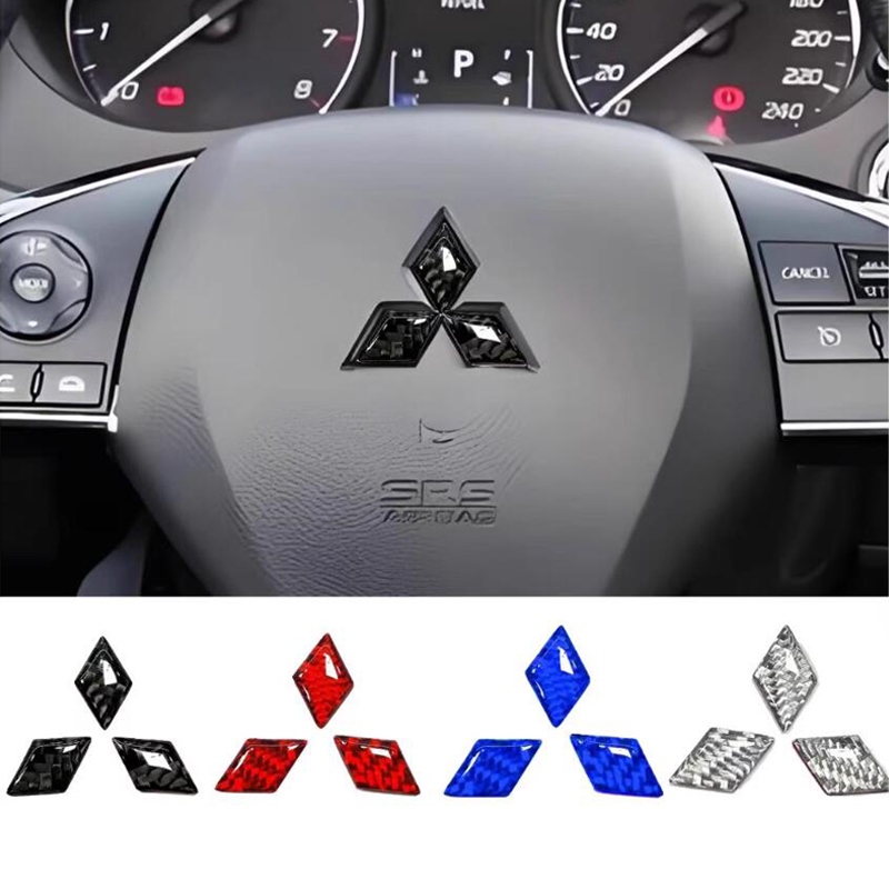 1 x คาร์บอนไฟเบอร์ MITSUBISHI โลโก้พวงมาลัยสติกเกอร์สัญลักษณ์สําหรับ MITSUBISHI Emblem Decal