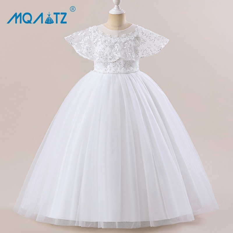 Mqatz สีขาวสาวชุดเพื่อนเจ้าสาวดอกไม้งานแต่งงานชุดเจ้าหญิงแขนสั้นชุดราตรีพรหม ห้างหุ้นส่วนจํากัด-526