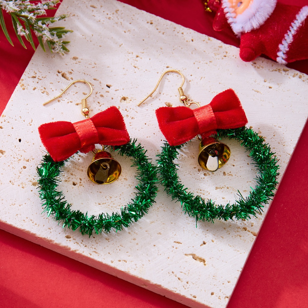 Bow Merry Christmas ต่างหู Chrismas Garland Jingling Bell ต่างหูผู้หญิงแฟชั่นเครื่องประดับ Party Favor Xmas ของขวัญวันหยุดฉลองปาร์ตี้เทศกาล