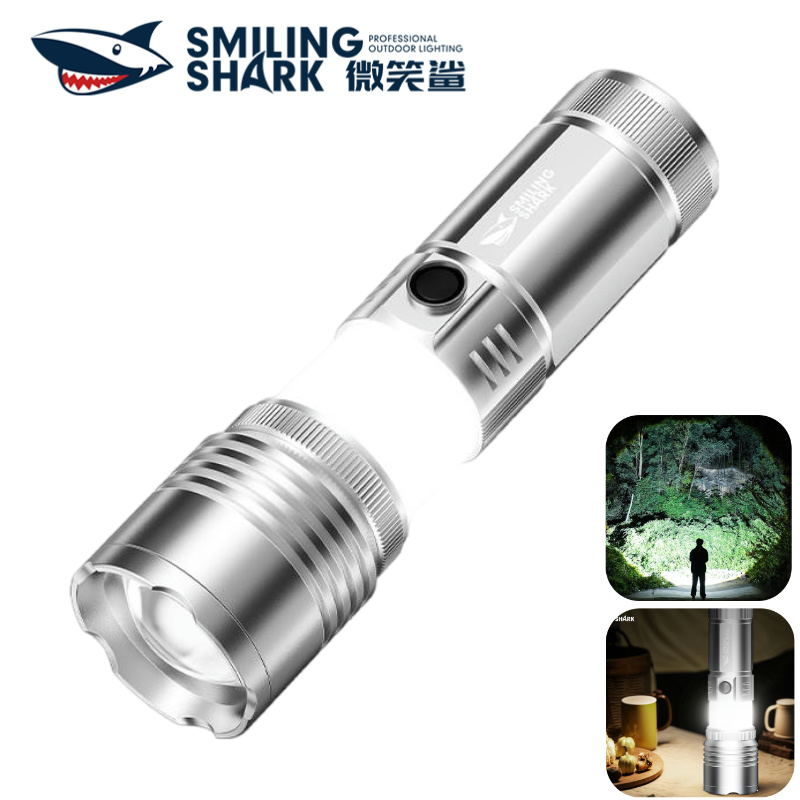 Smiling shark SD7175 LED ไฟฉาย Super Bright 9000LM 8 โหมด Type-c ชาร์จ Camping ไฟฉายไฟฟ้าชาร์จจอแสดงผลกันน้ํากลางแจ้ง