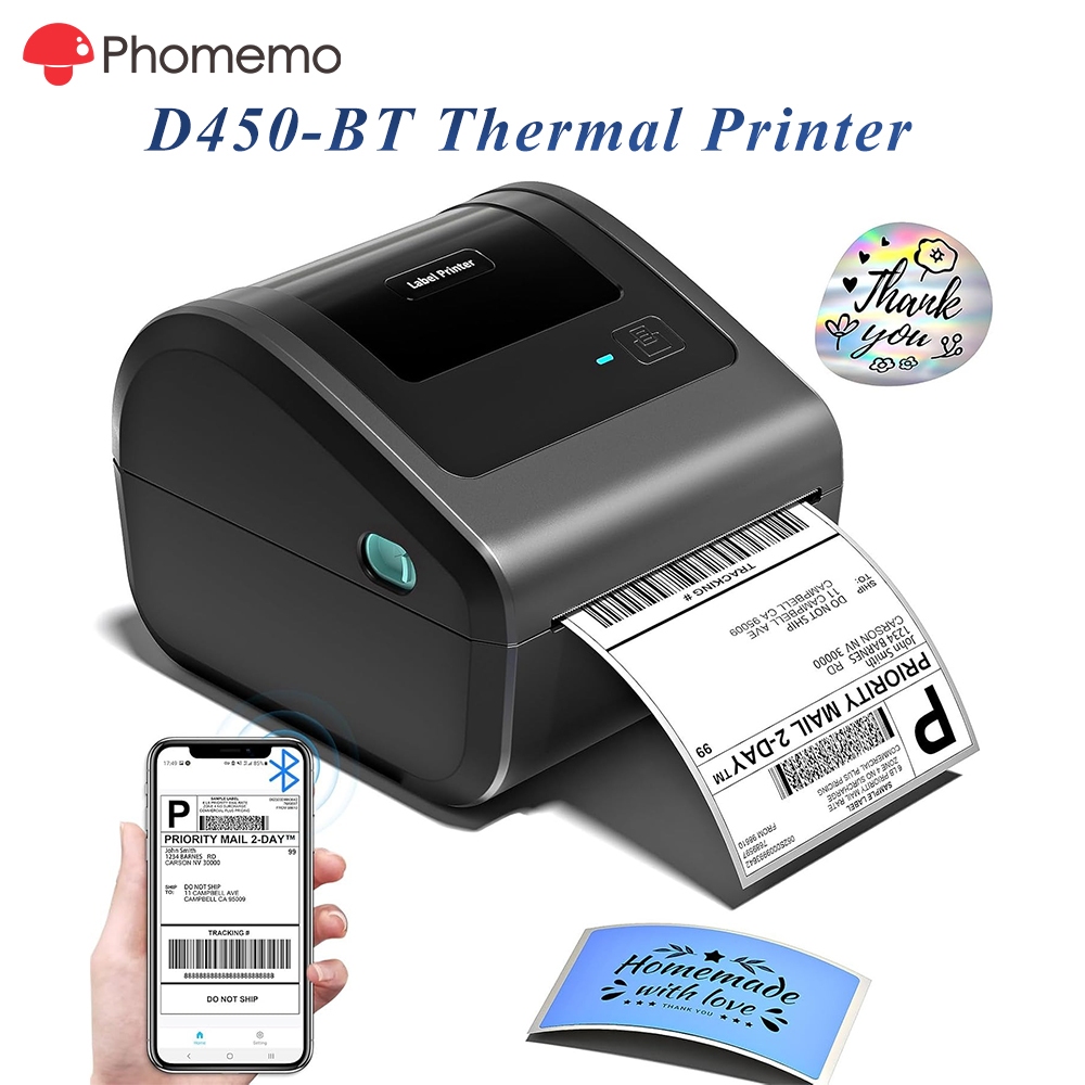 Phomemo D450BT เครื่องพิมพ์ใบปะหน้า เครื่องพิมพ์สติ๊กเกอร์ บาโค้ด Bluetooth A6 Thermal Printer
