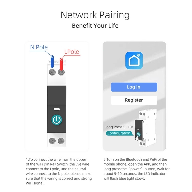 Tuya Smart Circuit Breaker Wi-Fi Circuit Switch 1P 63A Din Rail รีโมทคอนโทรลไร้สายรีเลย์พร้อม Power Meter