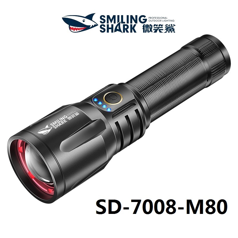 Smiling Shark ไฟฉาย Led M80 10000LM รูปปลาฉลามยิ้ม ซูมได้ กันน้ํา ชาร์จไฟได้ สําหรับเดินป่า ล่าสัตว์ เดินเล่น กลางแจ้ง