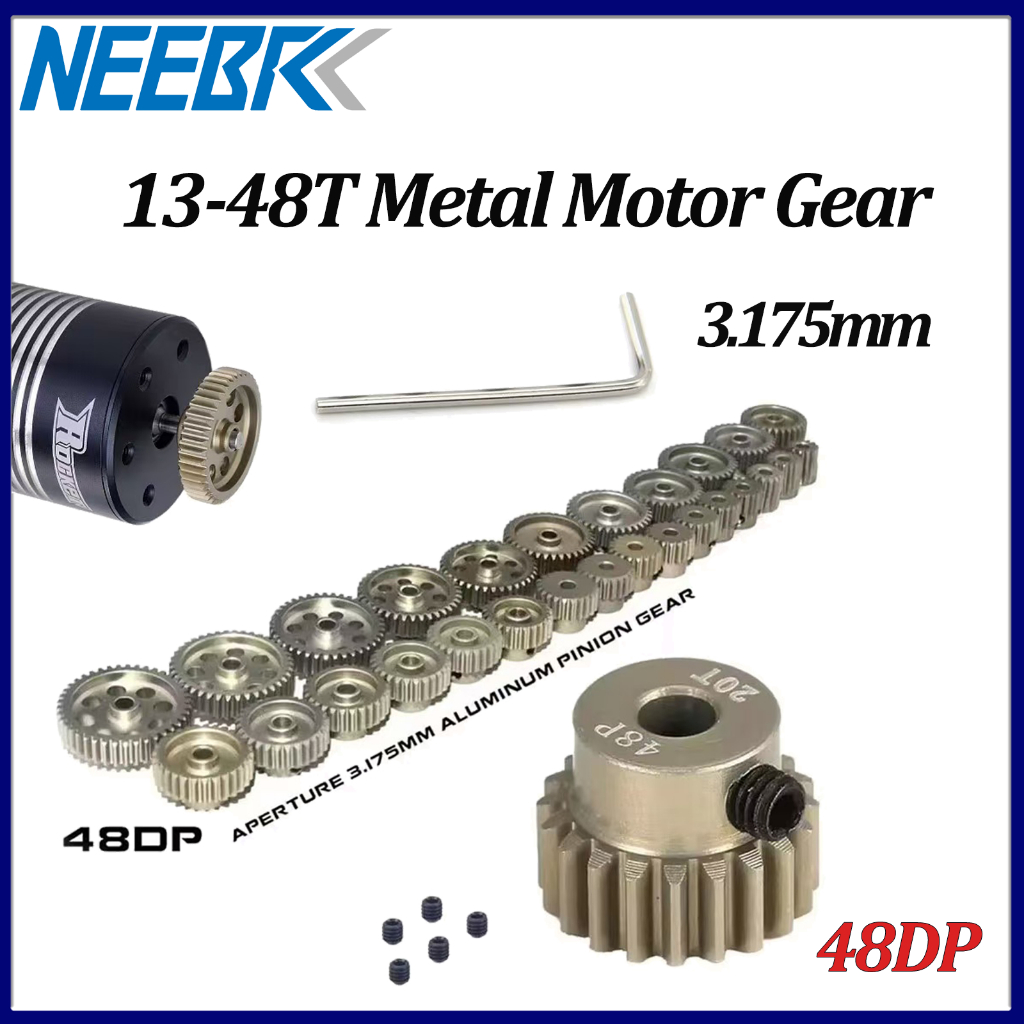 Neebrc 2 ชิ้น 48DP Pinion 3.175 มม.11T 15T 17T 18T 19T 20T 22T 24T 28T 30T 31T 13T-48T อลูมิเนียมมอเตอร์เกียร์สําหรับ 1/16 1/10 1/8 RC รถ
