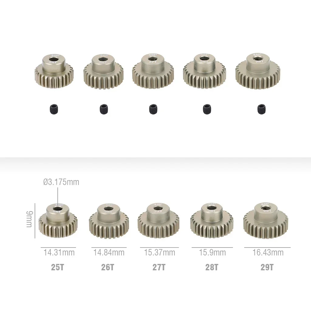 Neebrc 2 ชิ้น 48DP Pinion 3.175 มม.11T 15T 17T 18T 19T 20T 22T 24T 28T 30T 31T 13T-48T อลูมิเนียมมอเตอร์เกียร์สําหรับ 1/16 1/10 1/8 RC รถ - รูปที่ 5