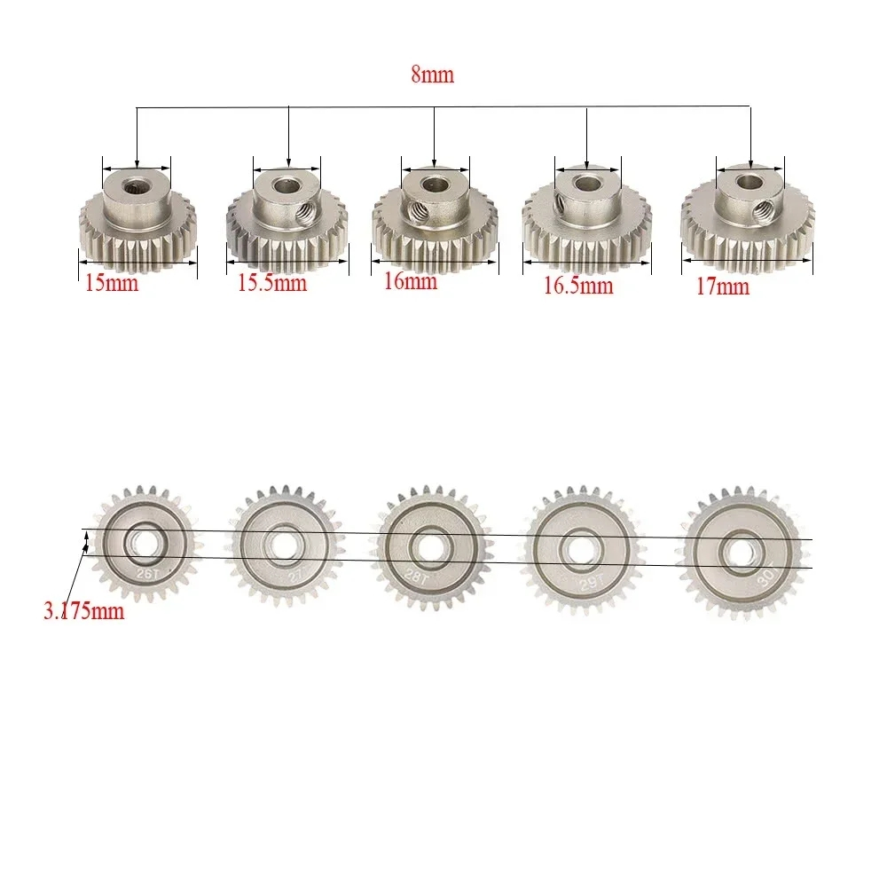 Neebrc 2 ชิ้น 48DP Pinion 3.175 มม.11T 15T 17T 18T 19T 20T 22T 24T 28T 30T 31T 13T-48T อลูมิเนียมมอเตอร์เกียร์สําหรับ 1/16 1/10 1/8 RC รถ - รูปที่ 3