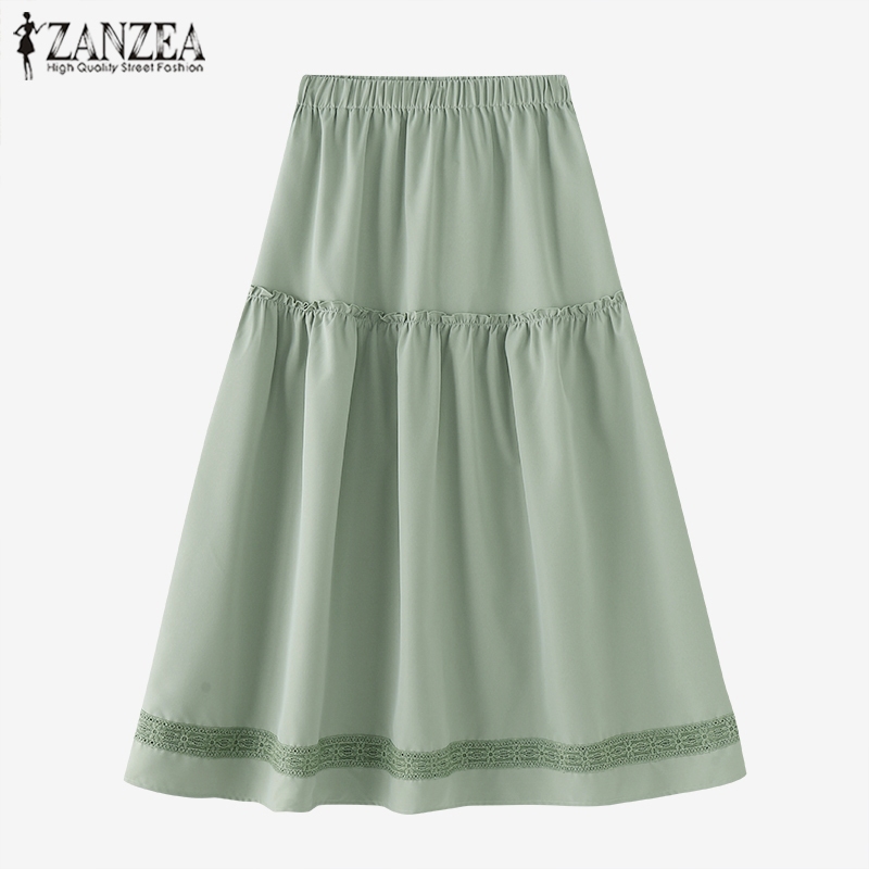 Zanzea กระโปรง A-Line แฟชั่นเกาหลีผู้หญิงคอกลมเอวกลาง Layered Ruffle