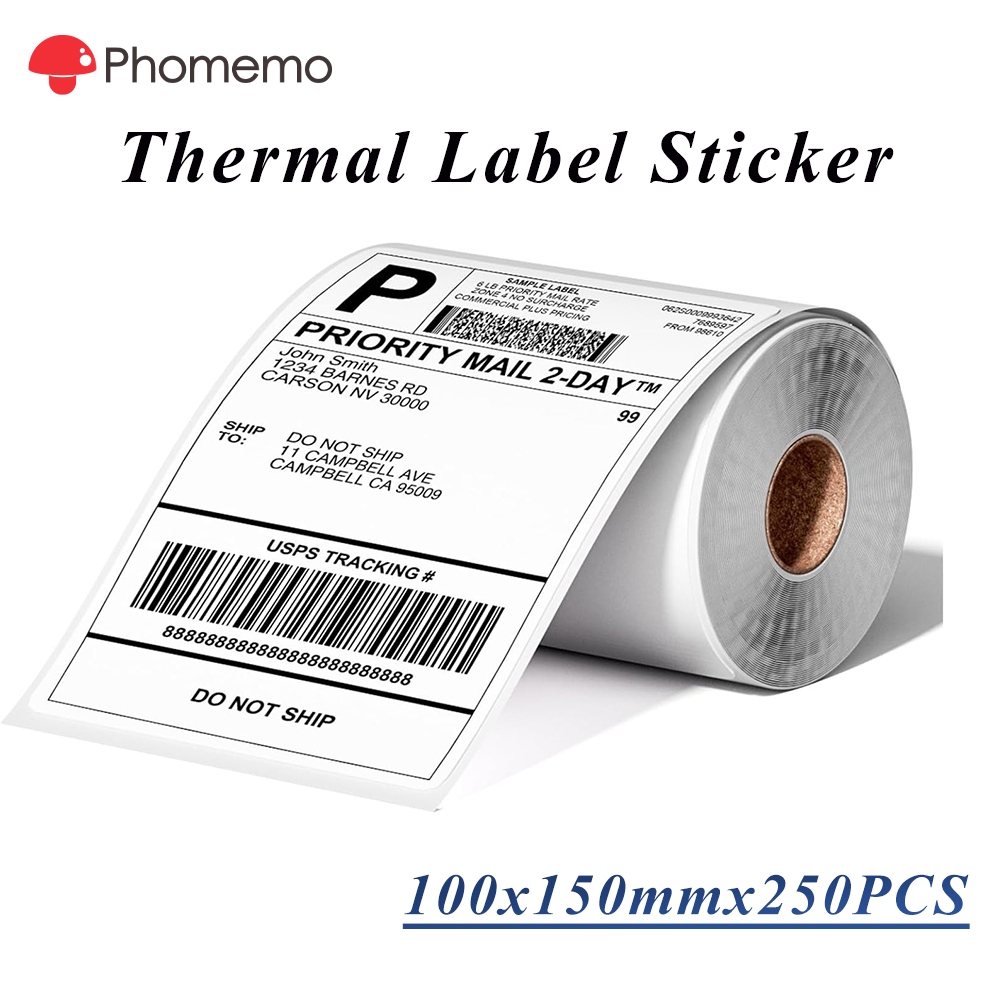 Phomemo ฉลากความร้อนขนาด 100x150 มม.,สติ๊กเกอร์ A6 Waybill,250 ชิ้นต่อม้วน FOR D520BT/241BT/D450BT/A
