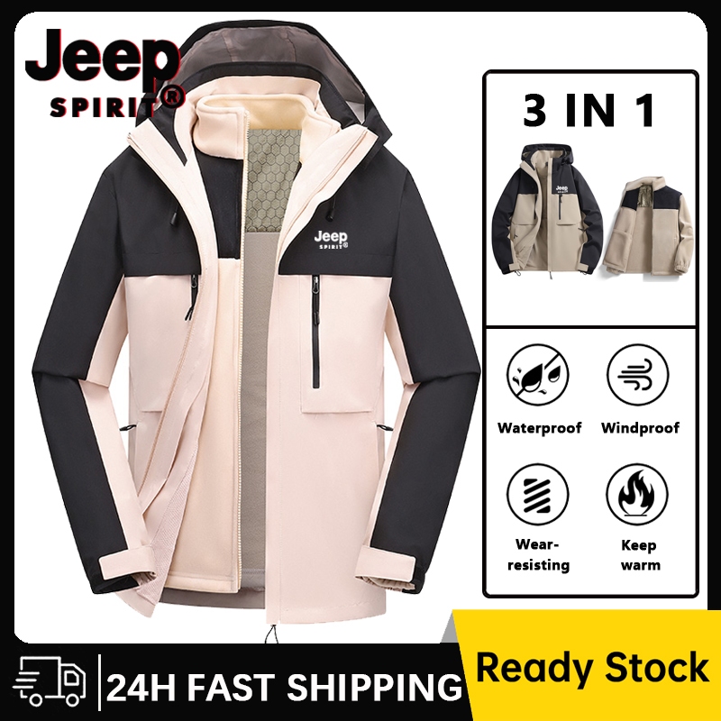 Jeep SPIRIT 3 In 1 เสื้อแจ็คเก็ตกันน้ํากันลมแบบถอดได้
