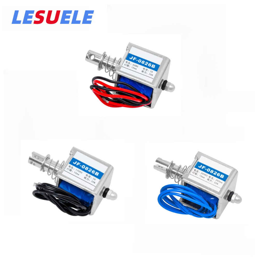 Lesu JF-0826B 6V 12V 24V / 2A 10 มม.20N push ดึงประเภทเปิดกรอบโซลินอยด์แม่เหล็กไฟฟ้า joie
