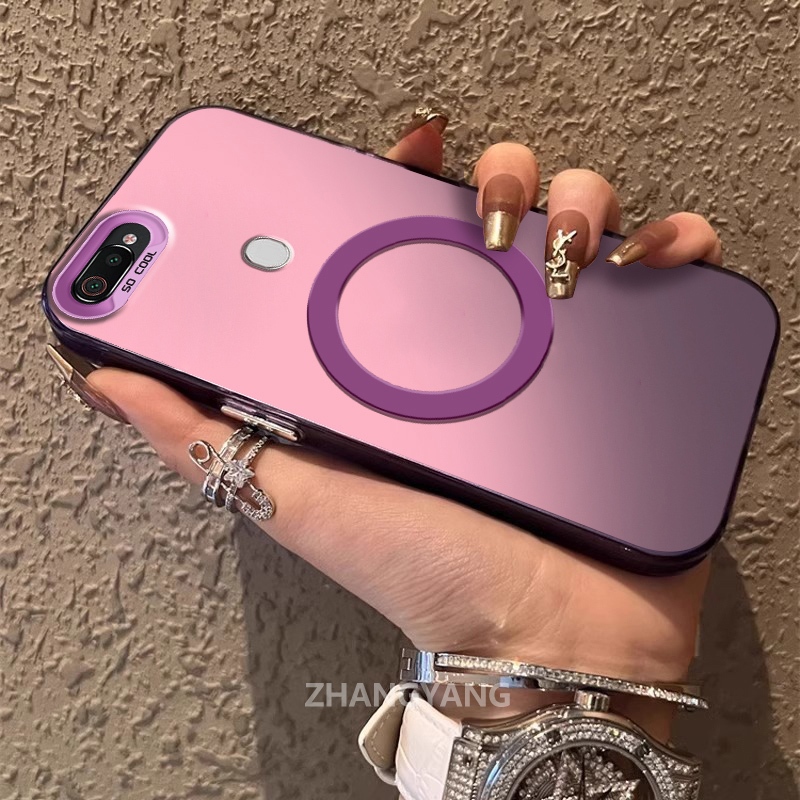 เคสสําหรับ OPPO A5S A12 A7 F9 ซิลิโคนวัสดุเคลือบเคสโทรศัพท์ TPU ความงามการออกแบบใหม่ของแหวนดูดแม่เหล็กสําหรับโทรศัพท์มือถือ