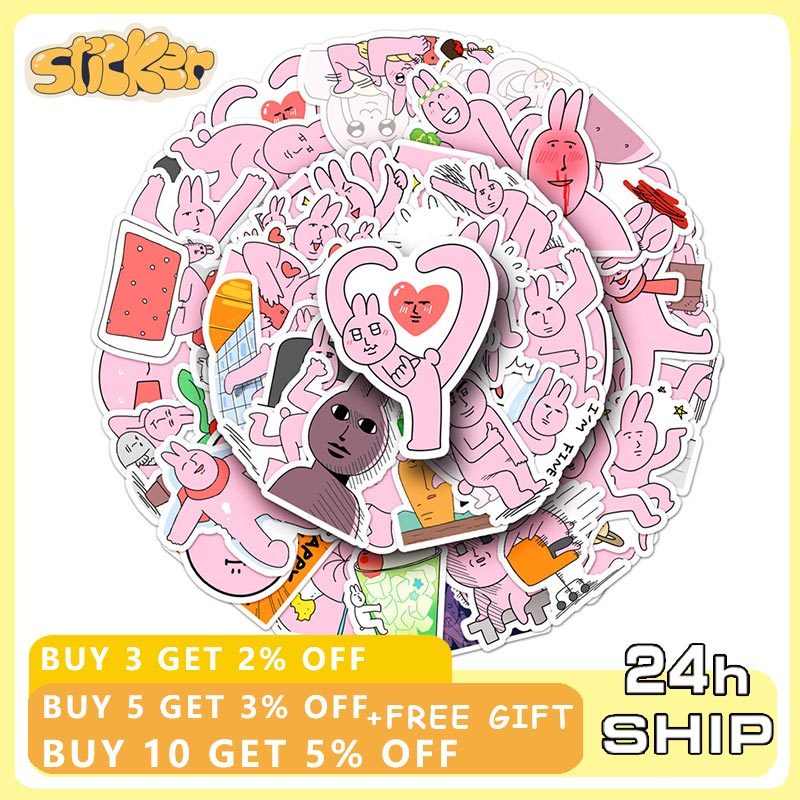 50 ชิ้นตลกกระต่ายสีชมพูการ์ตูนสติกเกอร์กระเป๋าเดินทาง Scrapbooking แล็ปท็อปเครื่องเขียนของเล่นเด็กสติกเกอร์