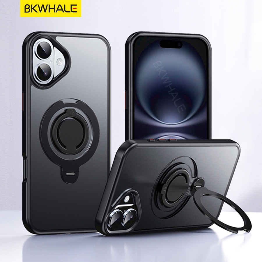 BKWHALE 360 °หมุนแม่เหล็กกรณีโทรศัพท์มือถือ สำหรับ iPhone 16 Plus 16 Pro Max 15 Plus 15 Pro Max 12 13 14 Pro Max 14 Plus มีซิลิโคนแหวนจับ กรณีโทรศัพท์มือถือ