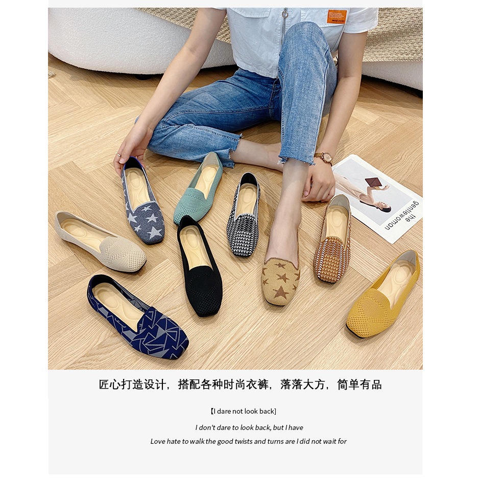 รองเท้าส้นแบนผู้หญิง 2021 เจ้าหญิงสไตล์เดียวกันปากตื้นแฟชั่น Soft Sole Square Toe Peas รองเท้า SL999