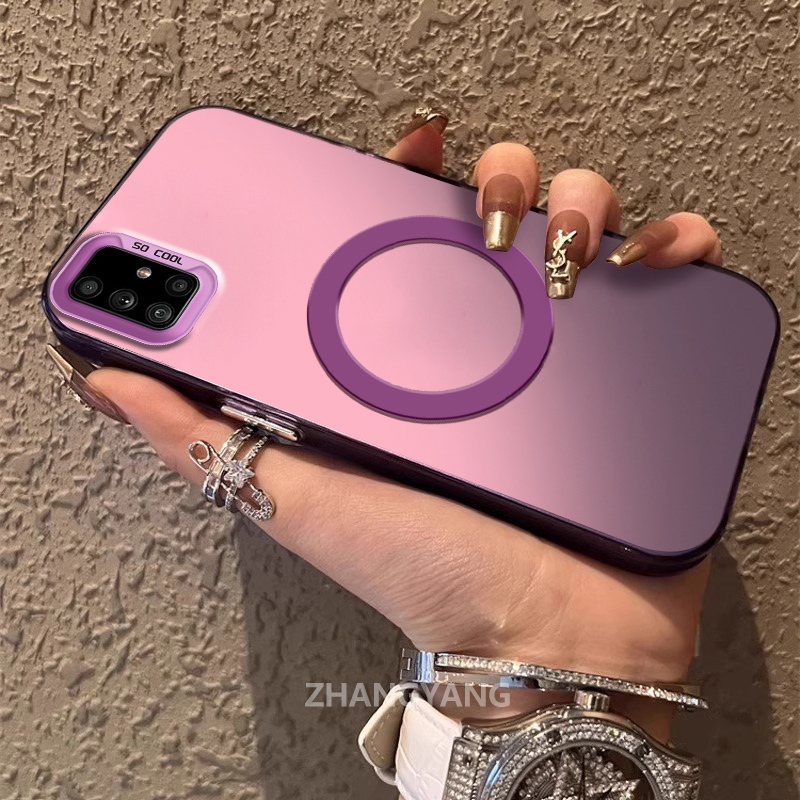 เคสสําหรับ Samsung A51 A71 ซิลิโคนวัสดุเคลือบเคสโทรศัพท์ TPU ความงามการออกแบบใหม่ของแหวนดูดแม่เหล็กสําหรับโทรศัพท์มือถือ
