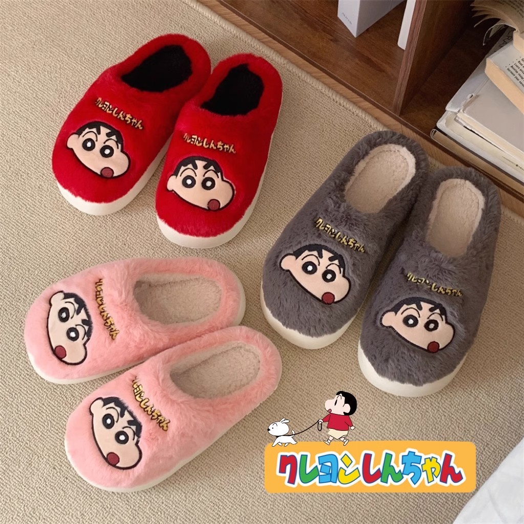 Xitiao รองเท้าแตะผ้าฝ้ายผู้ชายผู้หญิงรองเท้ากักขังในร่มบ้าน Warm Plush น่ารัก Crayon Shin-Chan Soft-Soled Toe-Bao ผ้าฝ้าย