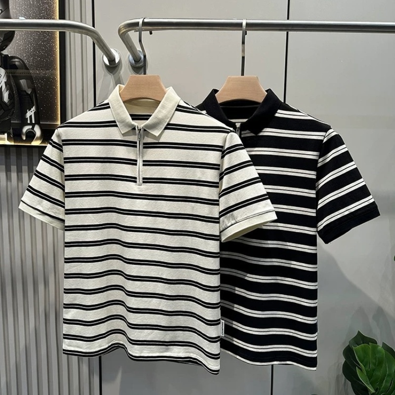 ProMan-เสื้อโปโลผู้ชายลายทาง  เสื้อยืดคอปกบาง  ธุรกิจ  ทำให้ดูผอมเพรียว  ลำลอง  ความรู้สึกระดับสูง