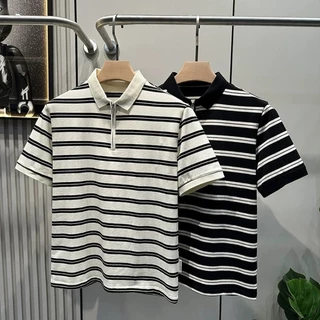 ProMan-เสื้อโปโลผู้ชายลายทาง เสื้อยืดคอปกบาง ธุรกิจ ทำให้ดูผอมเพรียว ลำลอง ความรู้สึกระดับสูง