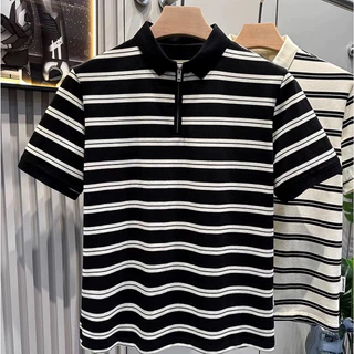 ProMan-เสื้อโปโลผู้ชายลายทาง เสื้อยืดคอปกบาง ธุรกิจ ทำให้ดูผอมเพรียว ลำลอง ความรู้สึกระดับสูง