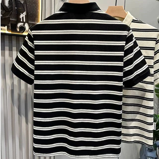 ProMan-เสื้อโปโลผู้ชายลายทาง เสื้อยืดคอปกบาง ธุรกิจ ทำให้ดูผอมเพรียว ลำลอง ความรู้สึกระดับสูง