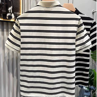 ProMan-เสื้อโปโลผู้ชายลายทาง เสื้อยืดคอปกบาง ธุรกิจ ทำให้ดูผอมเพรียว ลำลอง ความรู้สึกระดับสูง