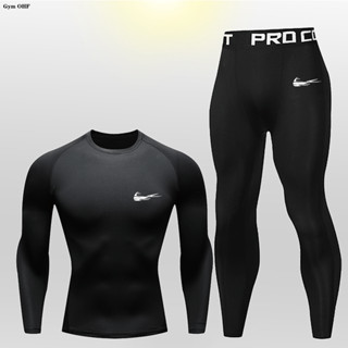 วิ่งออกกําลังกายบีบอัดเสื้อยืดกางเกงขายาวสูทชุดวิ่งออกกําลัง…