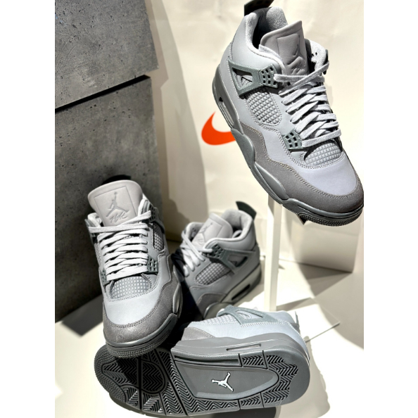 Jordan Air Jordan 4 รองเท้าบาสเก็ตบอล Low-Top กันลื่นนุ่มสบายทนต่อการสึกหรอสีเทา Youth Ad