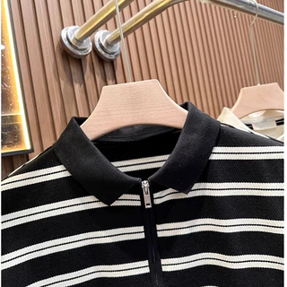 ProMan-เสื้อโปโลผู้ชายลายทาง เสื้อยืดคอปกบาง ธุรกิจ ทำให้ดูผอมเพรียว ลำลอง ความรู้สึกระดับสูง