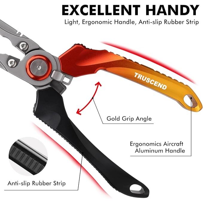 TRUSCEND คีมตกปลาล็อคได้ 8 นิ้ว กันสนิมเกรดสูง พร้อมใบมีดตัดสาย Mo-V อุปกรณ์ตกปลา multifunction พกพาง่าย ของแท้100% Lockable Handy Fishing Pliers, Corrosion Saltwater Resistant Teflon Coated Fishing Tool, Multi-Function Fishing Gear with Mo-V Cutter - รูปที่ 2