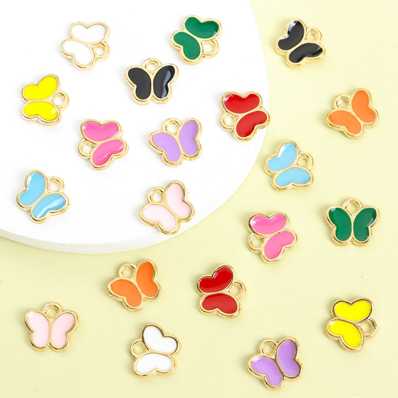 20ชิ้นน่ารักมินิ10สีผีเสื้อเคลือบหยดน้ํามันเสน่ห์,คู่เครื่องประดับทําเองอุปกรณ์เสริมสไตล์สร้อยคอสร้อยข้อมือต่างหูอุปกรณ์ผมห่วงโซ่โทรศัพท์ลูกอมสีโลหะผสมจี้