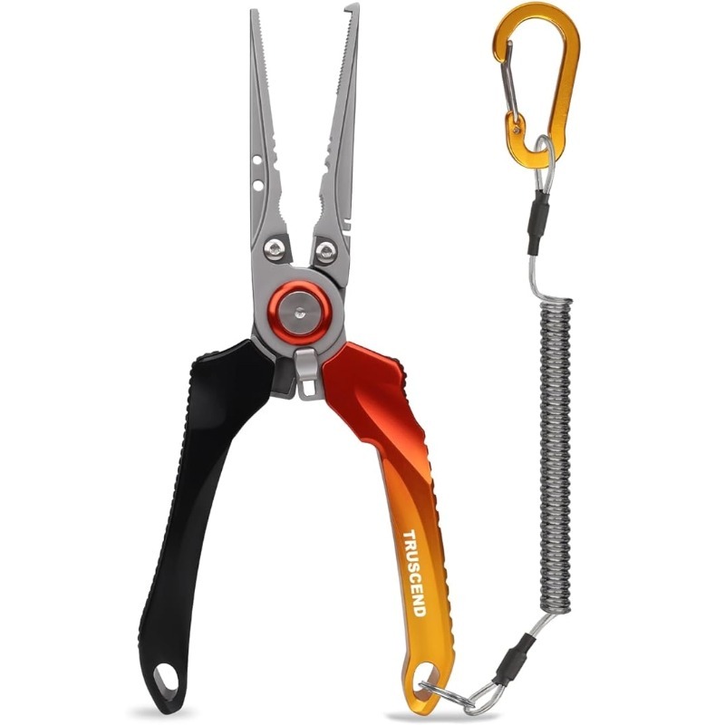 TRUSCEND คีมตกปลาล็อคได้ 8 นิ้ว กันสนิมเกรดสูง พร้อมใบมีดตัดสาย Mo-V อุปกรณ์ตกปลา multifunction พกพาง่าย ของแท้100% Lockable Handy Fishing Pliers, Corrosion Saltwater Resistant Teflon Coated Fishing Tool, Multi-Function Fishing Gear with Mo-V Cutter