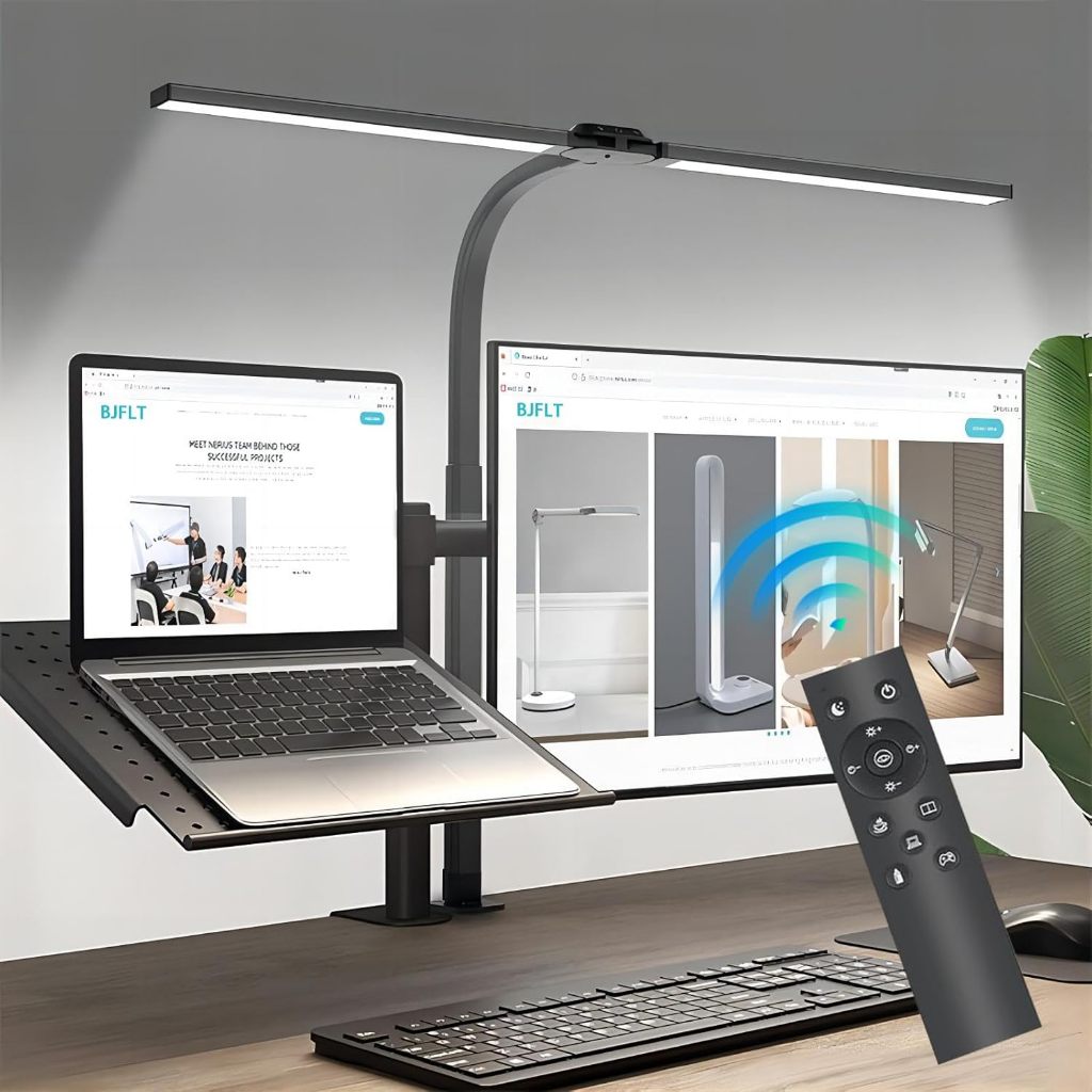 Powdeom โคมไฟตั้งโต๊ะ LED สองหัว 24W พร้อมโคมไฟตั้งโต๊ะหรี่แสงได้แบบคลิปสําหรับศึกษาในสํานักงาน 80CM