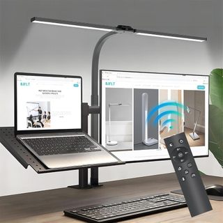 Powdeom โคมไฟตั้งโต๊ะ LED สองหัว 24W พร้อมโคมไฟตั้งโต๊ะหรี่แสงได้แบบคลิปสําหรับศึกษาในสํานักงาน 80CM