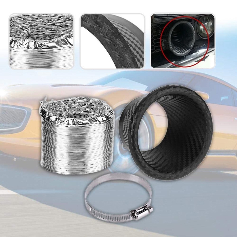 1pcs Universal รอบรถกันชนด้านหน้า Adission Air Turbo Air Intake ท่อชุด ABS Turbine Inlet ชุดท่อ Air ช่องทางคาร์บอนไฟเบอร์ดู