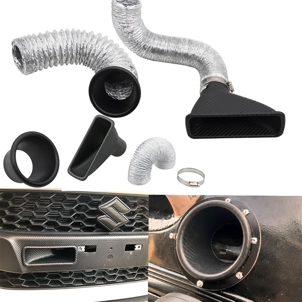 1pcs Universal รถกันชนหน้า Adission Air Turbo Air Intake ท่อชุด ABS Turbine Inlet ชุดท่อ Air ช่องทางคาร์บอนไฟเบอร์ดู