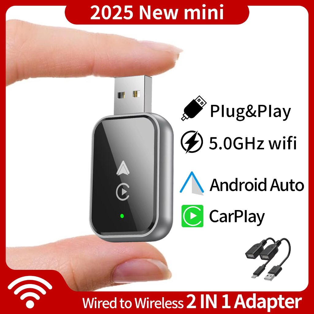 2 in 1 Wireless Apple CarPlay Dongle Receiver Adapter Android Auto Dongle Receiver Adapter สําหรับรถ