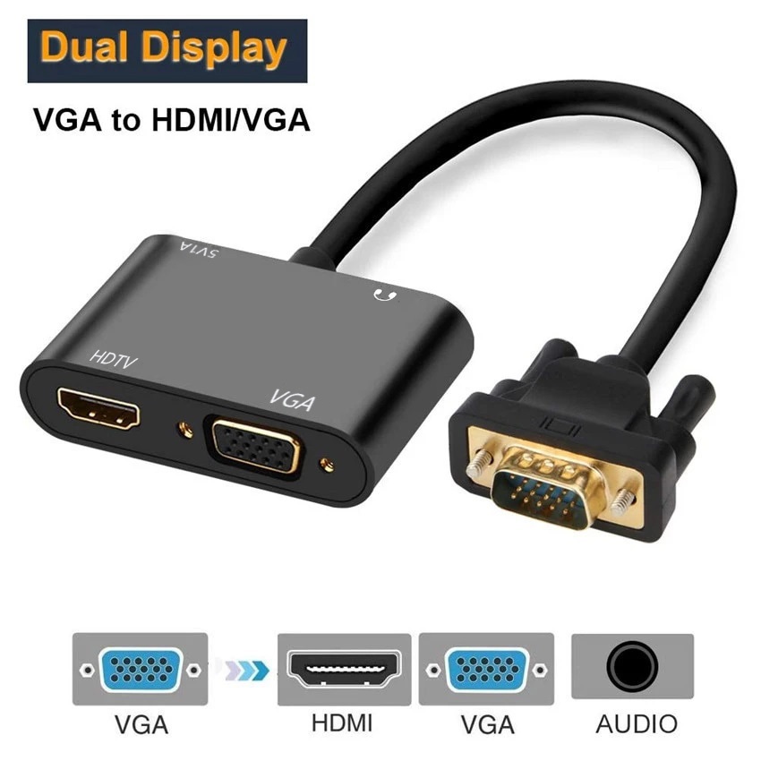อะแดปเตอร์ VGA เป็น HDMI VGA Dual Display Splitter Converter พร้อมเสียงสําหรับ PS3/4 HDTV Monitor โปรเจคเตอร์ PC แล็ปท็อป TV-Box