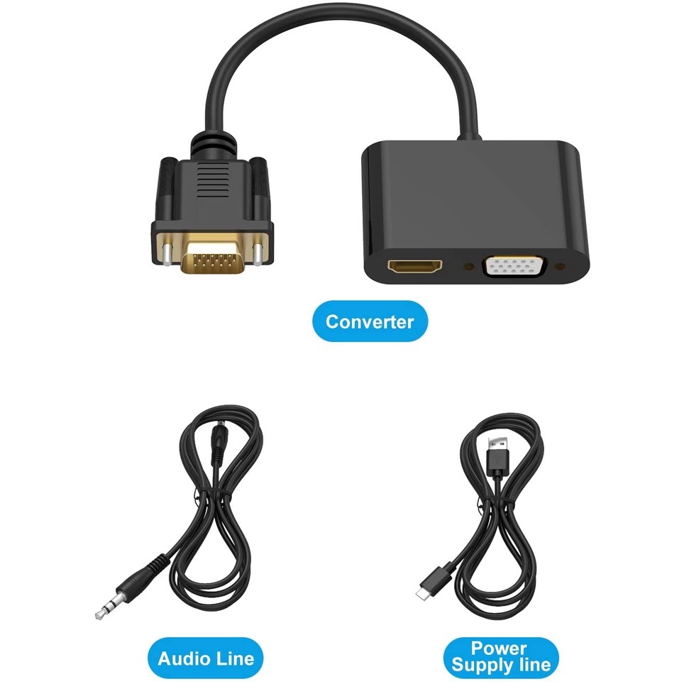 อะแดปเตอร์ VGA เป็น HDMI VGA Dual Display Splitter Converter พร้อมเสียงสําหรับ PS3/4 HDTV Monitor โปรเจคเตอร์ PC แล็ปท็อป TV-Box