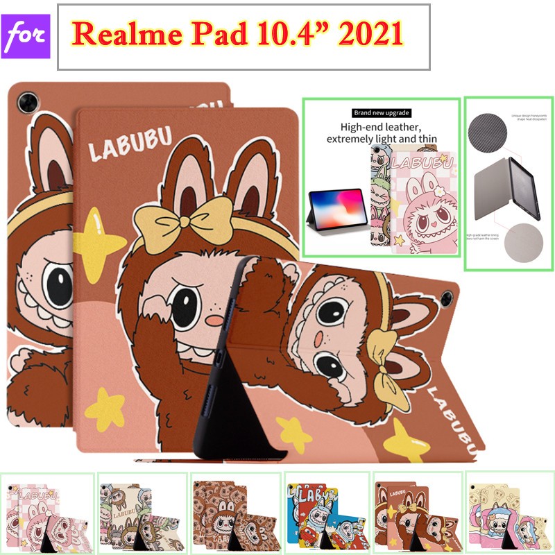 ป้องกันแท็บเล็ตสําหรับrealme Pad 10.4 "2021 หนังผ้าวัสดุสําหรับRealmePad 10.4 นิ้วรูปแบบน่ารักกรณีเหงื่อลื่นขาตั้งหนังFlip