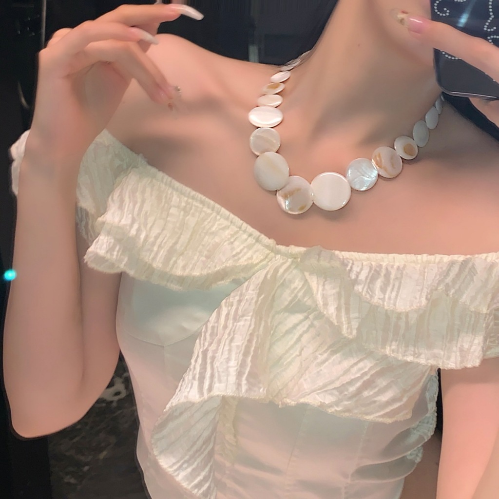[Jewbeauty]Seaside Holiday wind สร้อยคอชิ้นเปลือกหอยธรรมชาติแฟชั่นฤดูร้อนของผู้หญิงขนาดเล็กสดโซ่กระดูกไหปลาร้า niche เครื่องประดับคุณภาพสูง