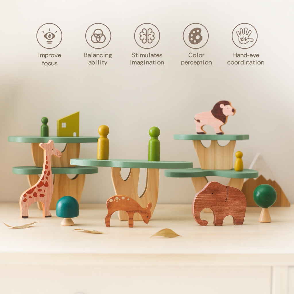 Montessori Sensory ของเล่นบ้านป่าจําลองไม้บล็อกป่าตกแต่งสนุกตรัสรู้ Early Education ของเล่น