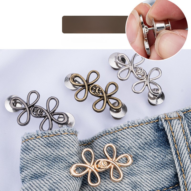 yunyuyuun 2 ชิ้น/เซ็ตปีใหม่สไตล์จีนเอวหัวเข็มขัดโลหะจีนปมไม่มีรอยต่อที่ถอดออกได้ ไม่มีเล็บ ไม่มีรอยต่อเอวลดแฟชั่นปรับโลหะเอวหัวเข - รูปที่ 2