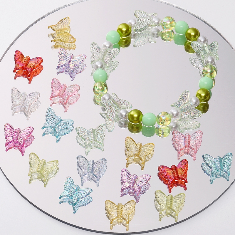 20ชิ้น [15x13มิลลิเมตร] ที่มีสีสันชุบผีเสื้อลูกปัดอะคริลิผีเสื้อลูกปัด ทําเอง สร้อยข้อมือผีเสื้อสร้อยคอเครื่องประดับ