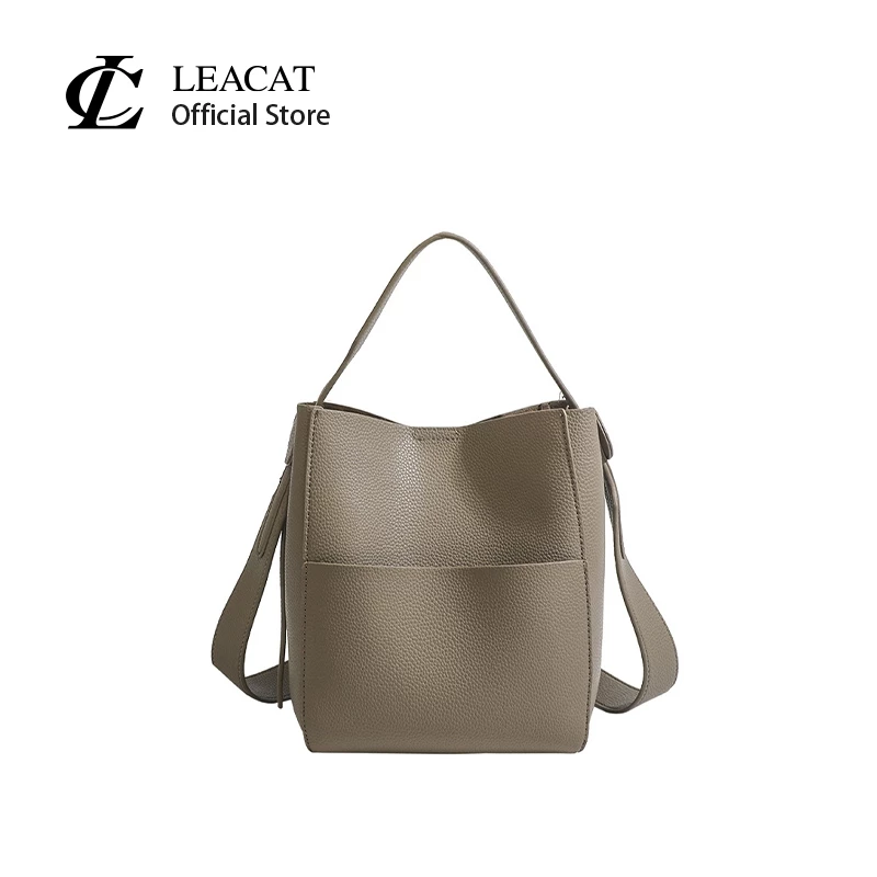 Leacat กระเป๋าแฟชั่นผู้หญิง กระเป๋าสะพายไหล่ PU ความจุขนาดใหญ่