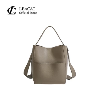 Leacat กระเป๋าแฟชั่นผู้หญิง กระเป๋าสะพายไหล่ PU ความจุขนาดใหญ่