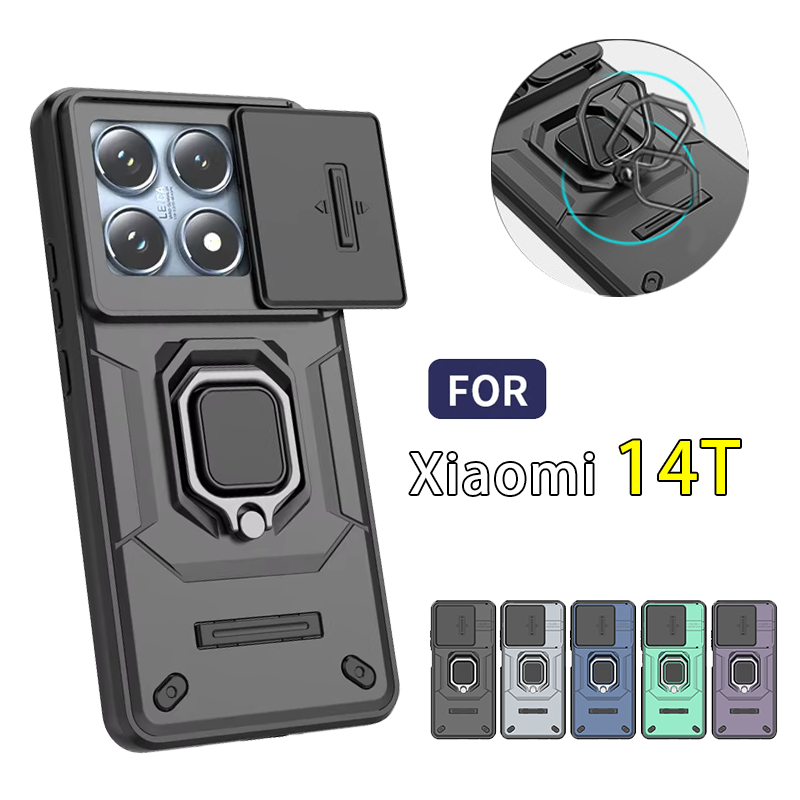 สไลด์กล้องเลนส์สําหรับxiaomi 14T 13T Pro Xiaomi14TPro Xiaomi13TPro Xiao mi 5Gกันกระแทกเคสโทรศัพท์เกราะแหวนปลอกวงเล็บStent Pushกล้องป้องกันกรณีฮาร์ดปกหลัง