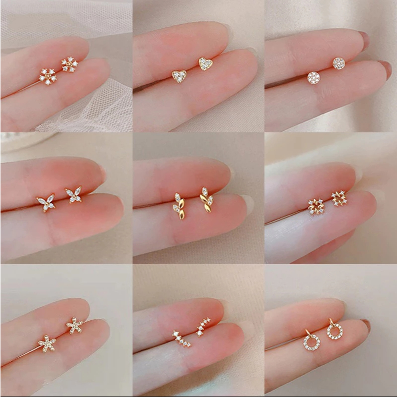 14k ซาอุดี Mini Zircon Hoop ต่างหู Cubic Zirconia เจาะขนาดเล็ก Earings สําหรับผู้หญิงอุปกรณ์เสริม Hypoallergenic